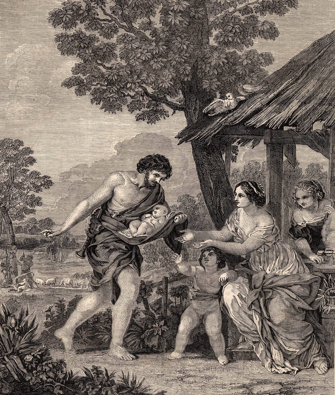 رومولوس وريموس. نقش بعد اللوحة لبيترو دا كورتون. نقش من عام 1860. بواسطة بيترو دا كورتونا