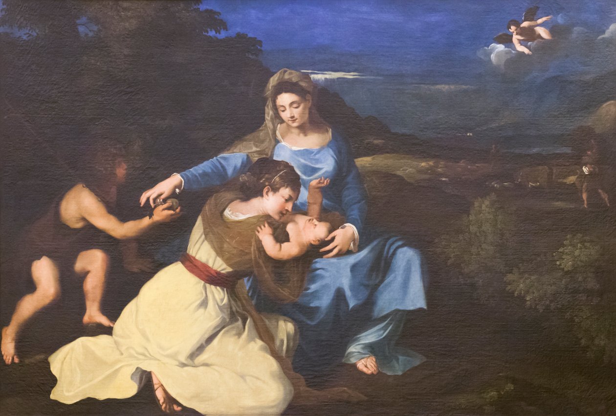 مادونا والطفل مع القديسين ، حوالي عام 1625 ، بعد تيتيان (زيت على قماش) بواسطة بيترو دا (1596 1669) كورتونا