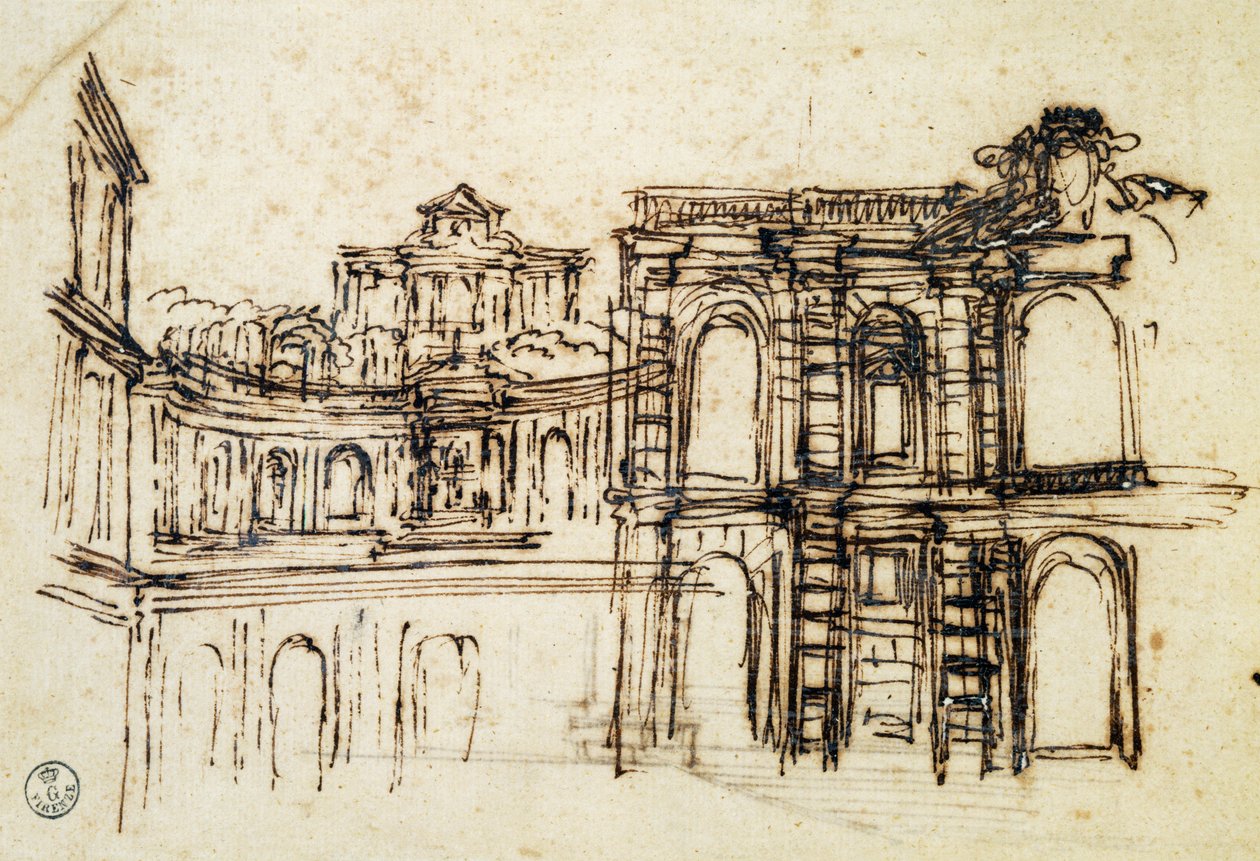 Study for theatre in Palazzo Pitti in Florence, by Pietro Berrettini known as Pietro da Cortona (1596-1669), Italy بواسطة بيترو دا كورتونا