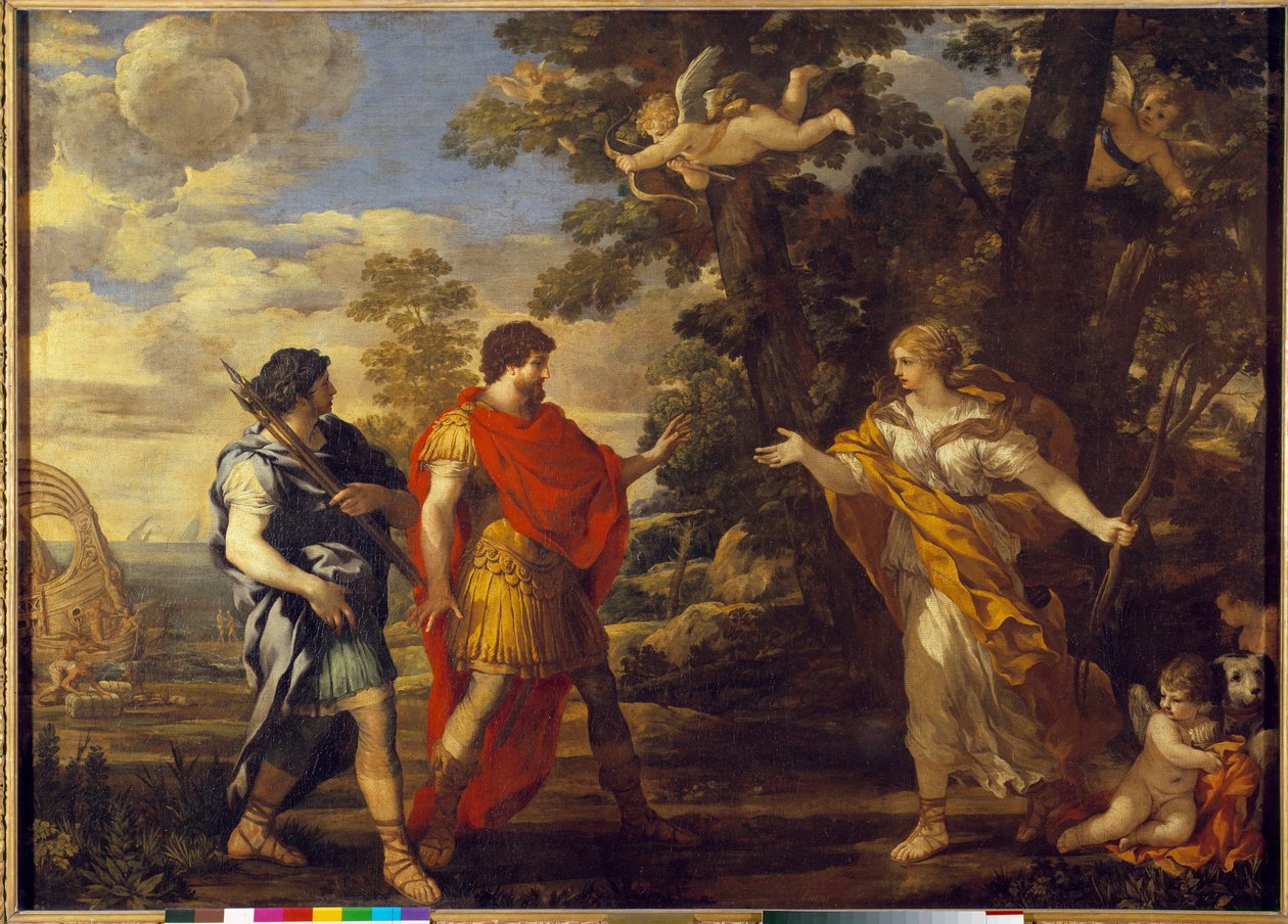 تظهر الزهرة في صورة صياد في Enee لوحة لبيير دي كورتونا (Pietro Berrettini dit Pietro da Cortona (1596-1669). شمس القرن السابع عشر 1.27x1.76 م بواسطة بيترو دا كورتونا