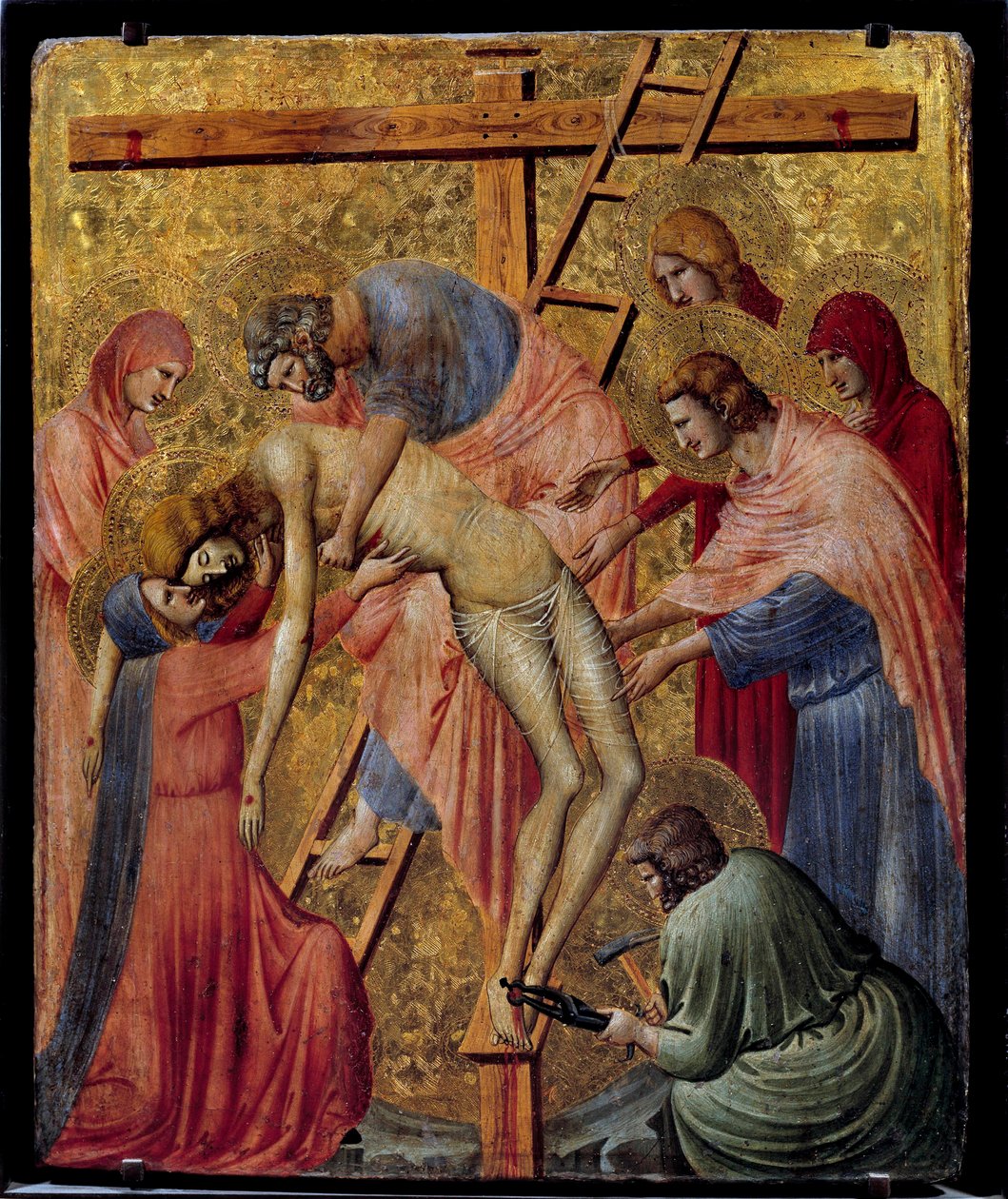 Pieta. “” The deposition or descent of the cross”” Altarpiece by Pietro da Rimini (1st half of the 14th century) Sun. 0,43x0,35 m. بواسطة بيترو دا ريميني