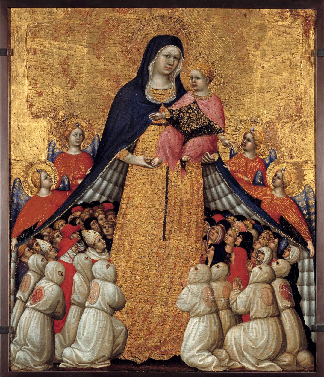 The Virgin of Misericorde: Altarpiece by Pietro da Recanati, known as Pietro di Domenico da Montepulciano (active 1418 death between 1427 and 1432) Dim. 0.54 x 0.43 m. Avignon, Musee du Petite Palais - The Virgin of Mercy. Altarpiece by Pietro da Recanati  بواسطة Pietro di Domenico da Montepulciano