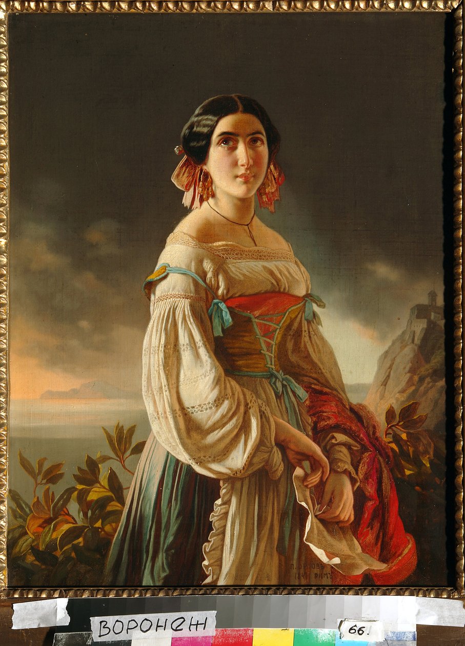 صورة للأميرة لينا جاجارينا (ثم الكونتيسة مورافيوفا). لوحة بيمين نيكيتيش أورلوف (1812-1863) ، زيت على قماش بواسطة بيمين نيكيتيش أورلوف