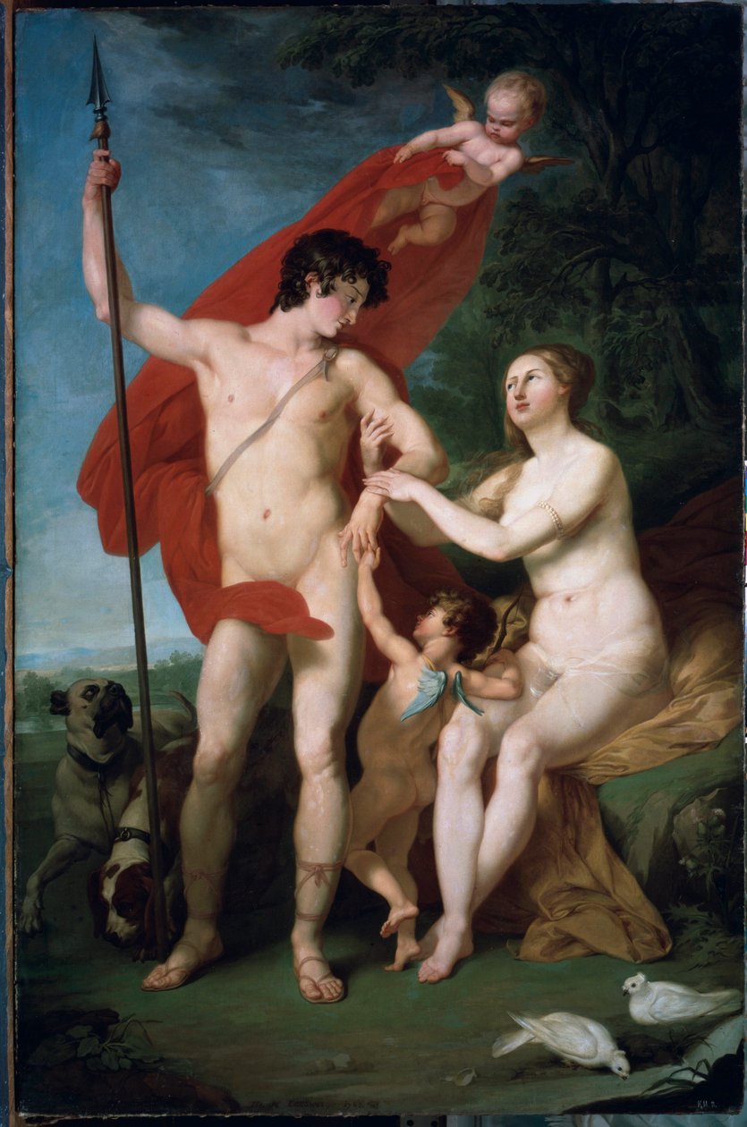 فينوس وأدونيس (فينوس وأدونيس) - رسم بيوتر (بيوتر) إيفانوفيتش سوكولوف (1753-1791) ، زيت على قماش - الفن الروسي بواسطة بيوتر إيفانوفيتش سوكولوف