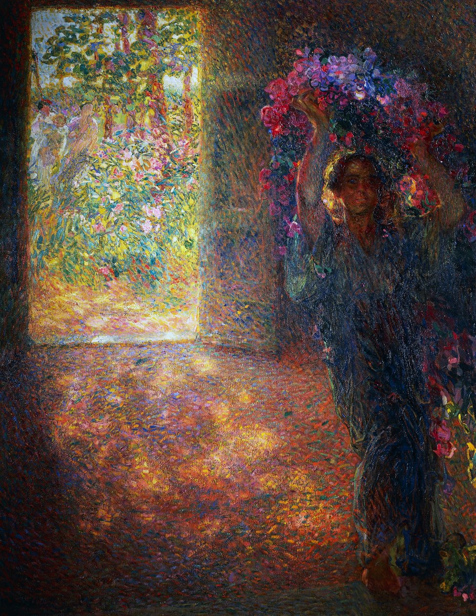 Flower house, ca 1910, by Plinio Nomellini (1866-1943), oil on canvas, 200x160 cm, Italy, 20th century بواسطة بلينيو نوميليني