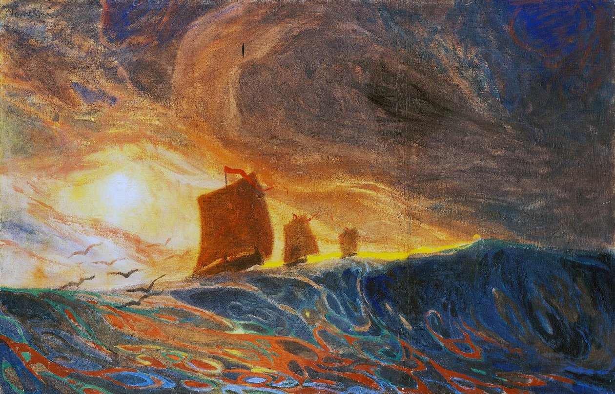 مارينا وطيور النورس ، بقلم بلينيو نوميليني (1866-1943) ، تمبرا على قماش ، 97 × 149 سم بواسطة بلينيو نوميليني