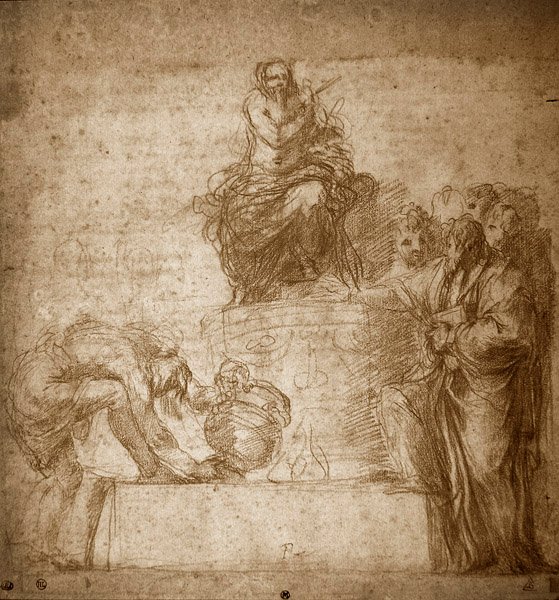 التضحية القديمة ، رقم 85 (طباشير أحمر على ورق) بواسطة Polidoro da Caravaggio