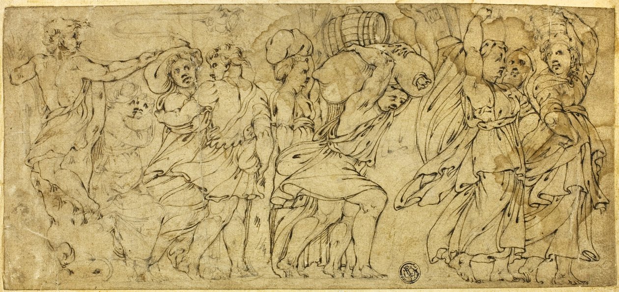 الرجال والنساء الذين يحملون البراميل والحزم بواسطة Polidoro da Caravaggio