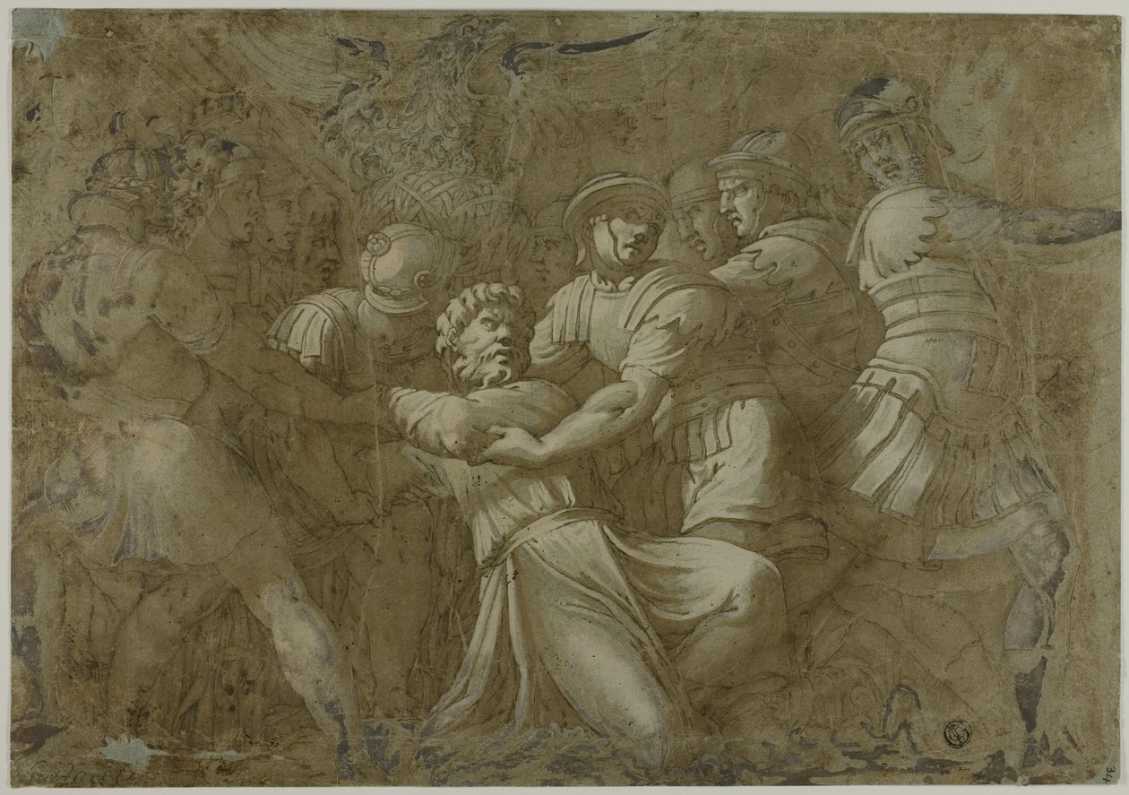 الجنود الرومان يعتقلون القديس بطرس (؟) بواسطة Polidoro da Caravaggio