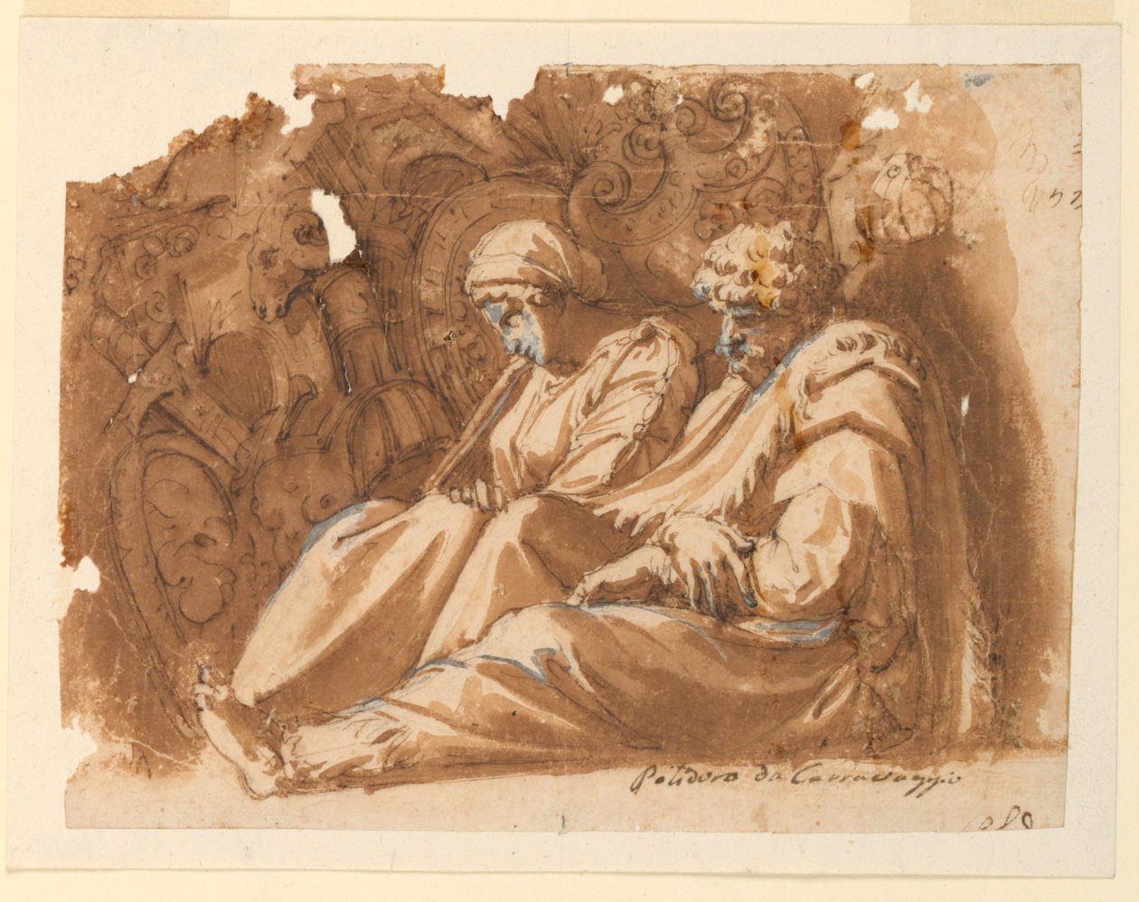 شخصيات جالسة مع كأس بواسطة Polidoro da Caravaggio