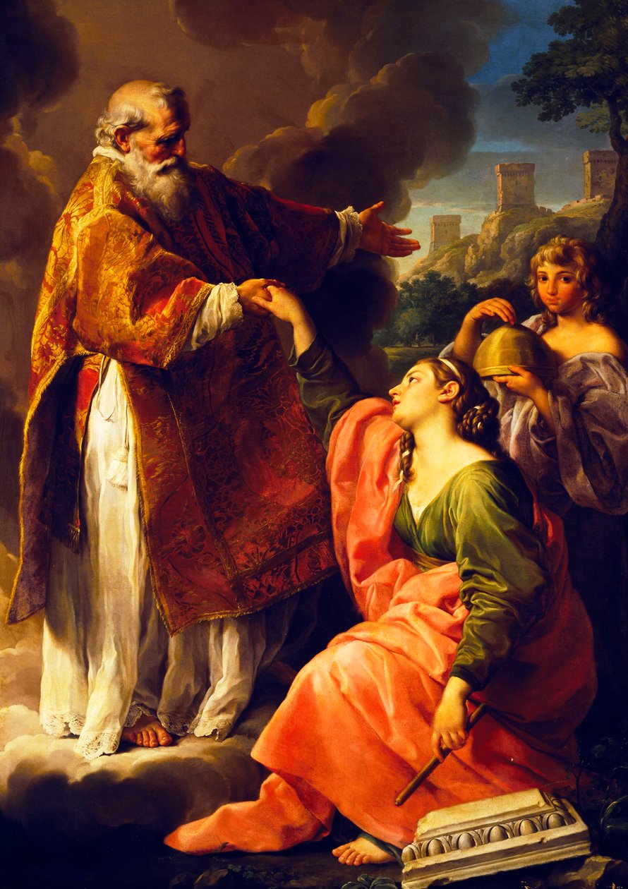 سان مارينو ترفع الجمهورية ، رسمها بومبيو باتوني (1708-1787). بواسطة بومبيو جيرولامو باتوني