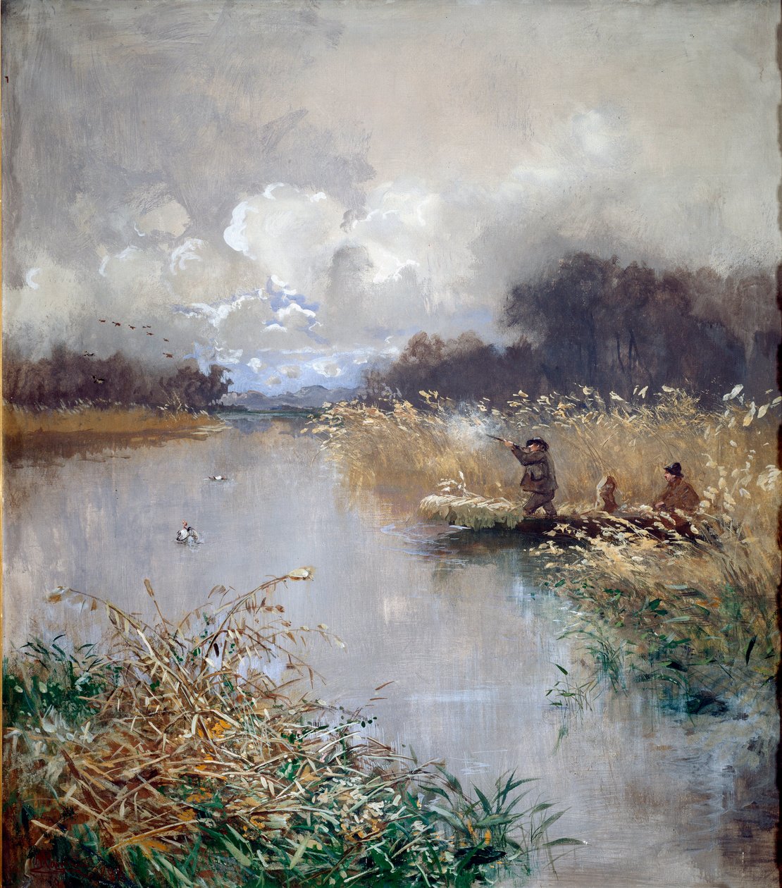 رسم صيد البط بواسطة بومبيو مارياني (1857-1927) 1898 صن. 115x100 سم جينات ، Galleria d