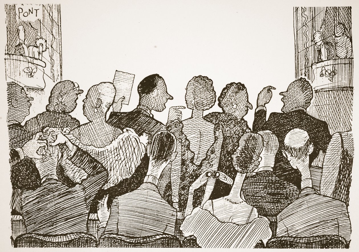حب الوصول المتأخر إلى الإنتاج المسرحي ، رسم توضيحي من "Pont: An Account of the Life and Work of the Punch الفنان العظيم" بواسطة بونت