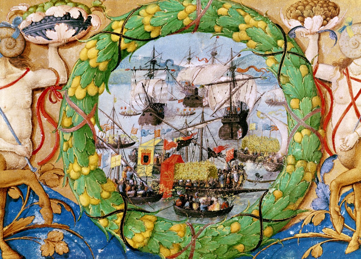 مهرجان الأسطول البرتغالي ، رسم توضيحي من Lettura Nova بواسطة Alem Douro ، 1513 بواسطة المدرسة البرتغالية