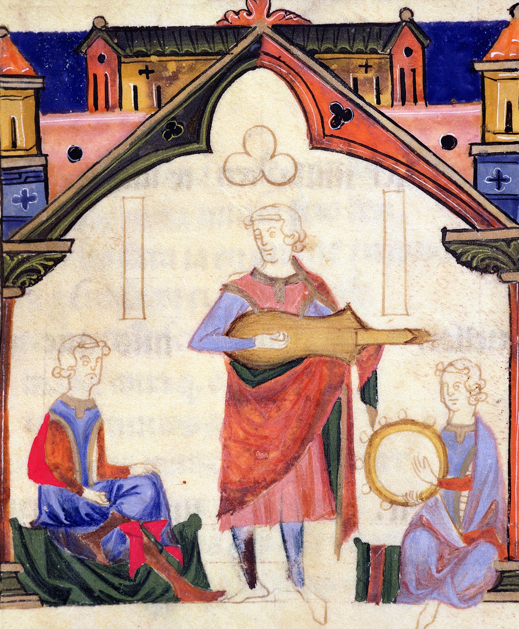 Fol.12v موسيقيون يعزفون على الغيتار والدفّور من Chansonnier des Nobles بواسطة المدرسة البرتغالية