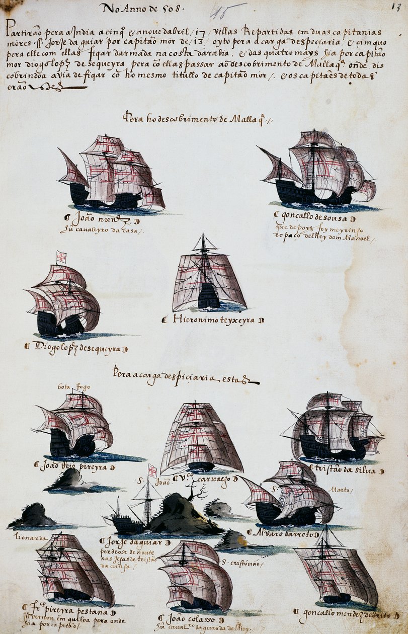 Ships from maritime expeditions to discover Malacca بواسطة المدرسة البرتغالية