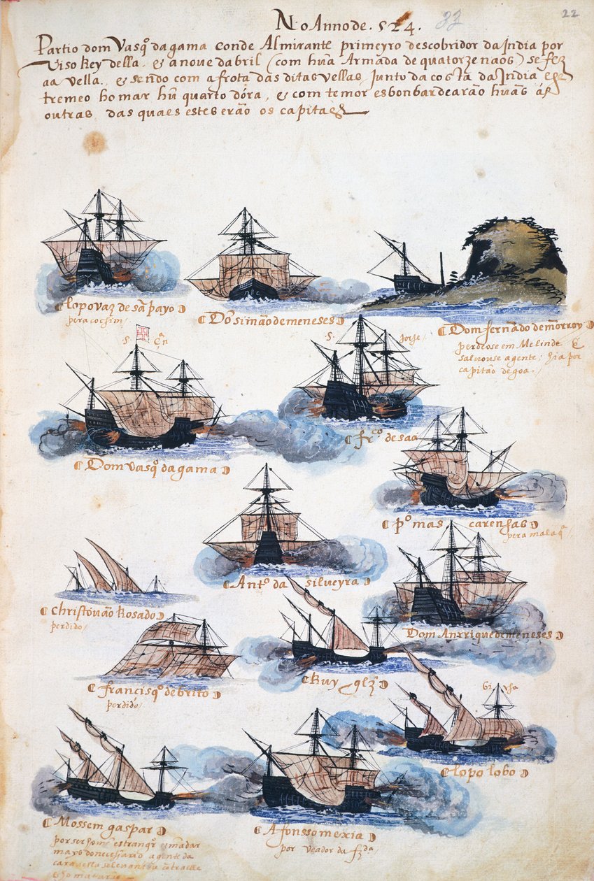 Voyages of Vasco da Gama, the Portuguese expedition بواسطة المدرسة البرتغالية