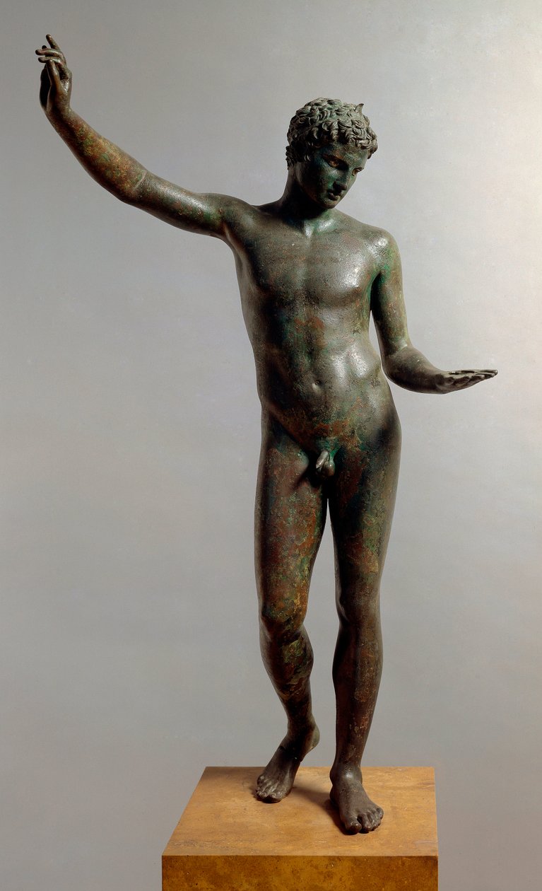 Greek Art: bronze statue of the “young man of Marathon” (ephebe) representing Hermes athlete teenager attributed to sculptor Praxitele (4th century BC), 460 BC, Dim. 130 cm - Athenes, National Archeological Museum (inv. 15118) - The Marathon Youth (ephebe) بواسطة براكسيتيليس