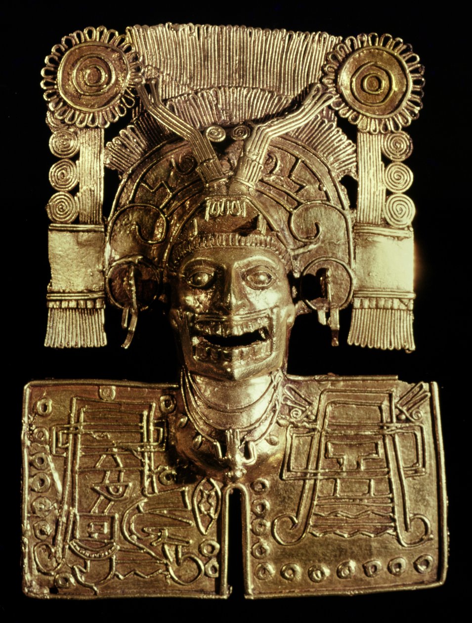 صدرية تمثل إله الموت ، Mictlantecuhtli ، من القبر 7 ، مونتي ألبان ، Mixtec ، c.1300-1450 (الذهب) بواسطة قبل الكولومبي