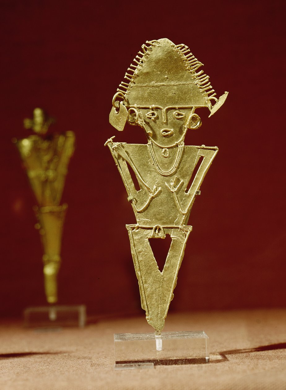 شكل مجسم لمحارب ، من Tabio ، كونديناماركا ، Muisca Culture ، 1100-1500 (ذهبي) بواسطة قبل الكولومبي