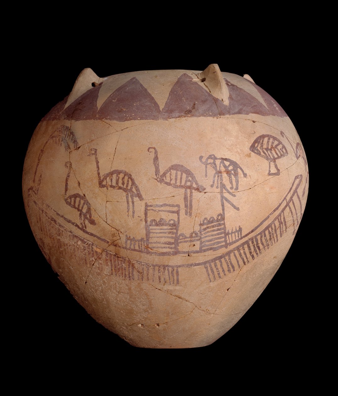 جرة طينية مدفأة ذات زخارف مطلية ، بما في ذلك القوارب والحيوانات ، c.3400-3300 قبل الميلاد (الطين) بواسطة فترة ما قبل الأسرات المصرية