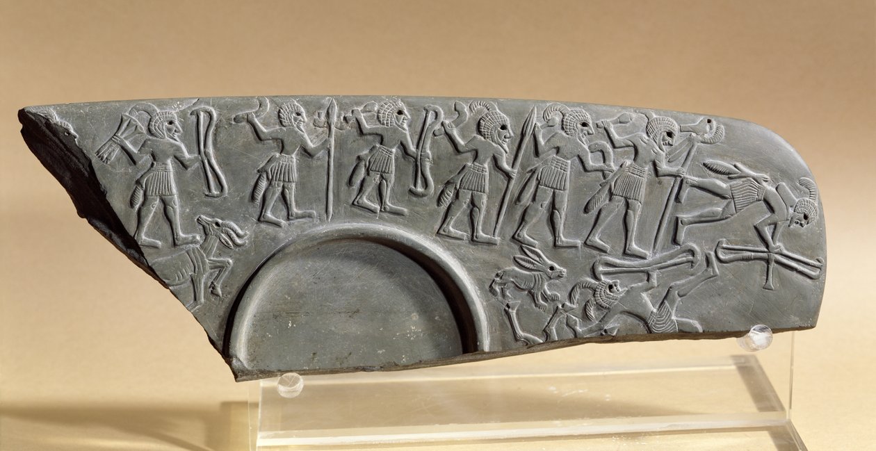 جزء من لوحة الصيادين ، ربما من تل العمارنة (schist) بواسطة فترة ما قبل الأسرات المصرية