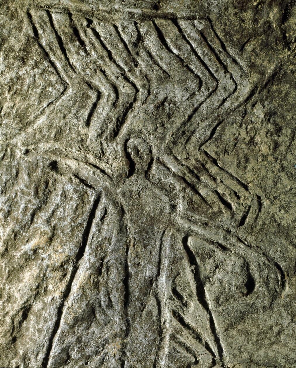 Prehistory, rock art: petroglyph (graffiti on stone) of a representation of a human figure. neolithic, stone age. (Azerbaijan) Bronze age. Baku, Azerbaijan State Religion History Museum بواسطة عصور ما قبل التاريخ