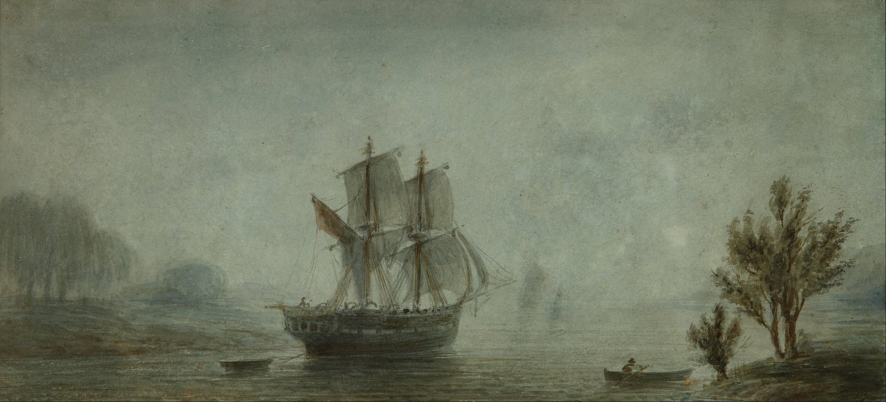 المناظر الطبيعية الساحلية مع المراكب الشراعية بواسطة Prilidiano Pueyrredon