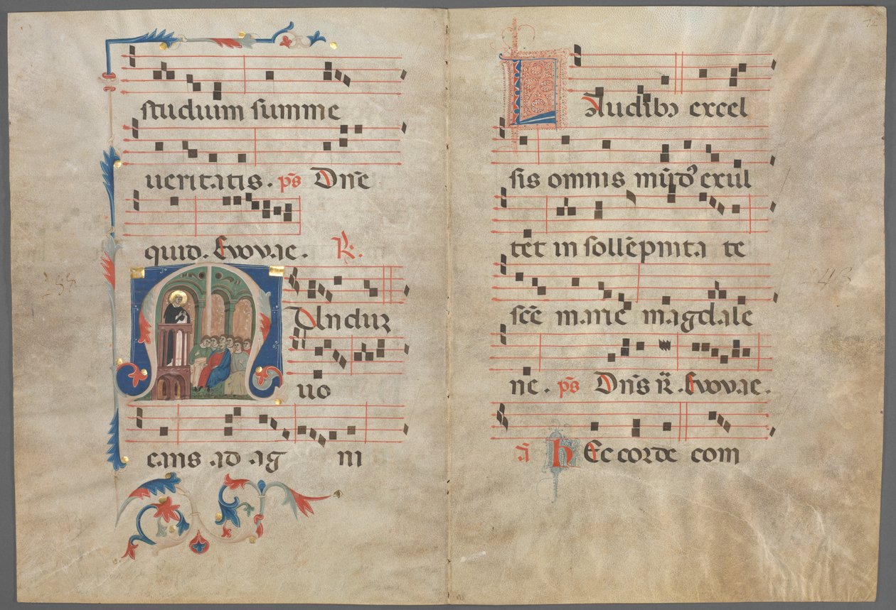 Bifolium من Antiphonary: الأولي M مع وعظ القديس دومينيك بواسطة بريمو مينياتور دي سان دومينيكو