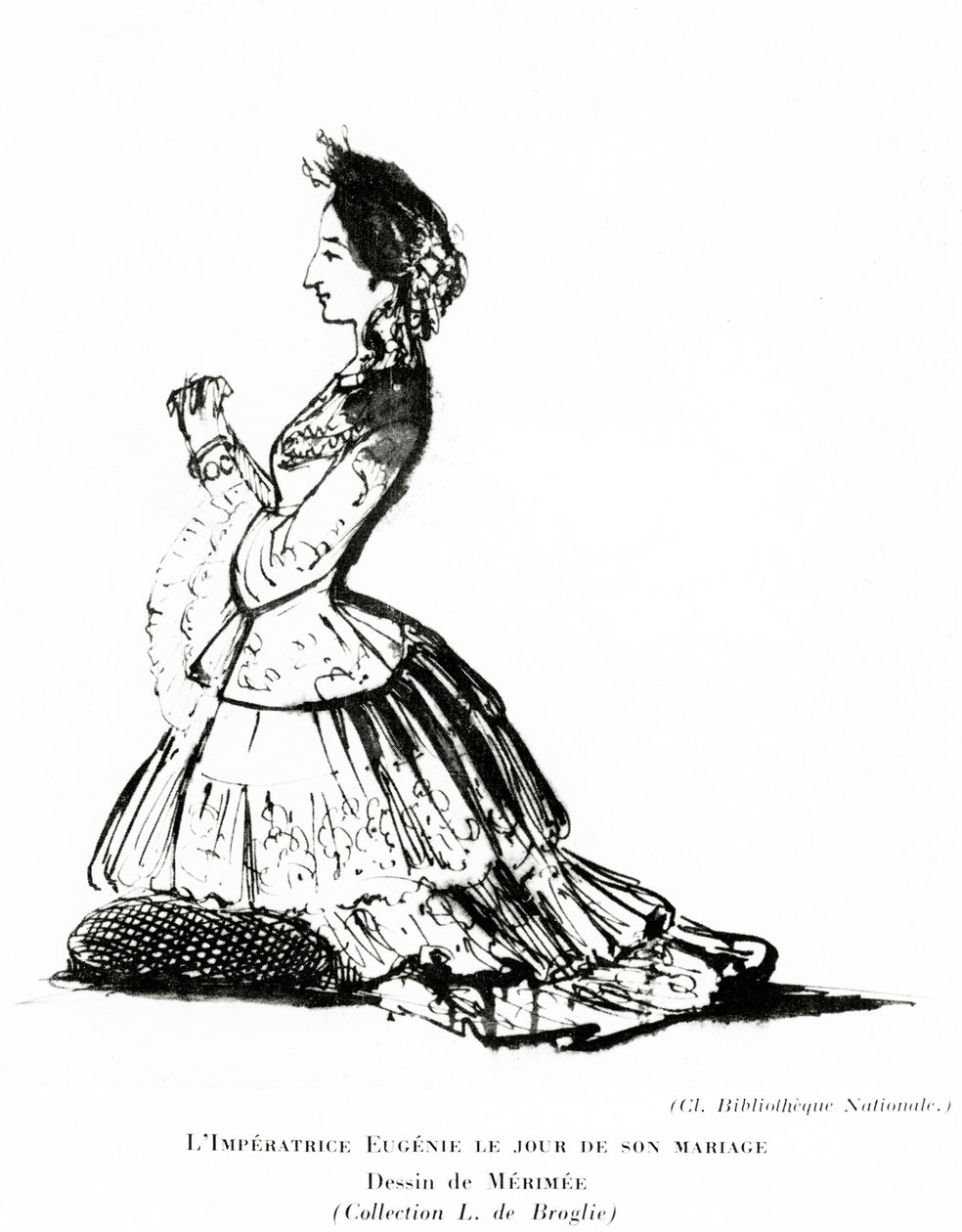 صورة الإمبراطورة أوجيني في يوم زواجها ، 30 يناير 1853 (تلوين على الورق) بواسطة بروسبر ميريمي
