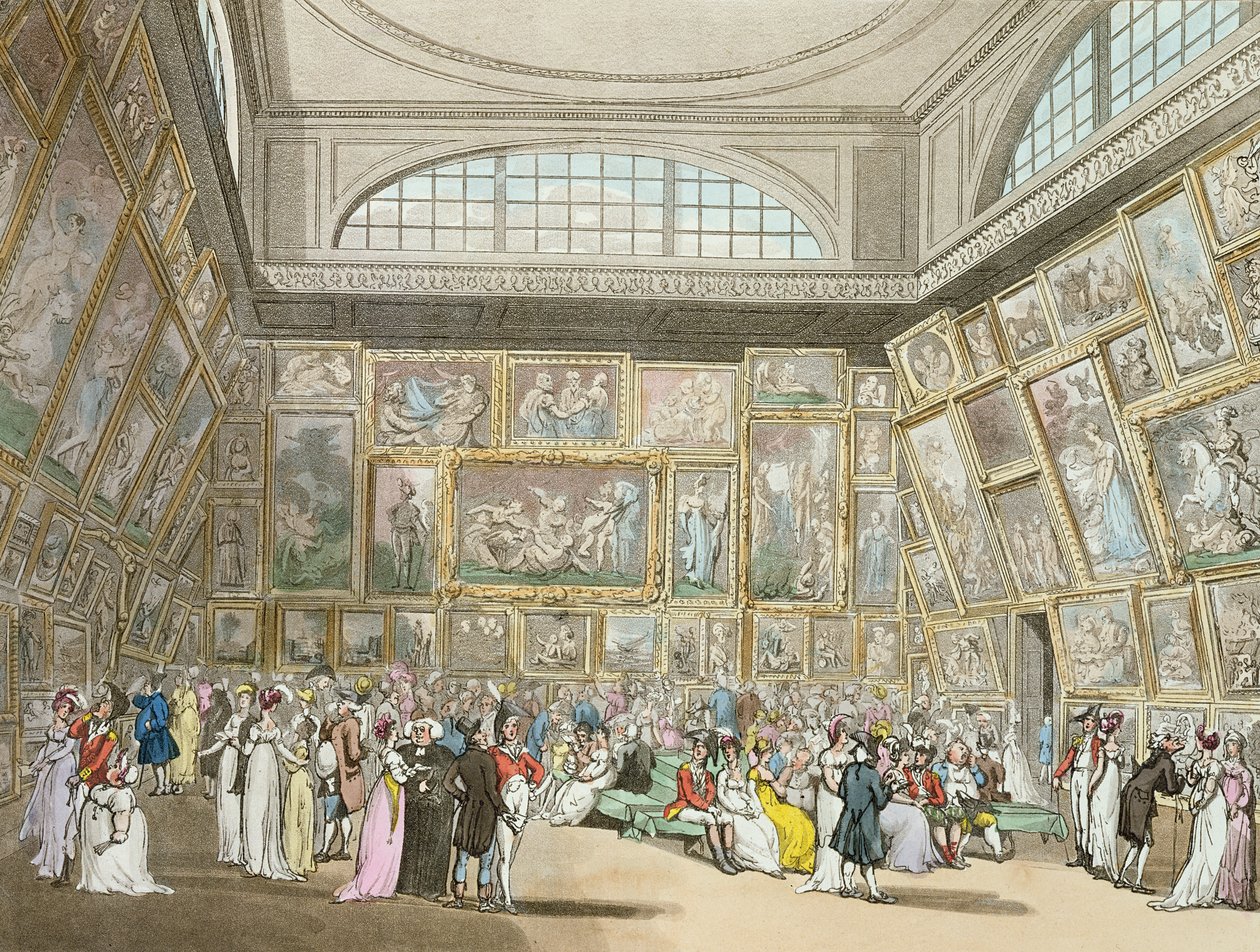 غرفة المعرض ، سومرست هاوس ، من "صورة لندن الصغيرة لأكرمان" ، 1808 (ألوان مائية) بواسطة بوجين ورولاندسون