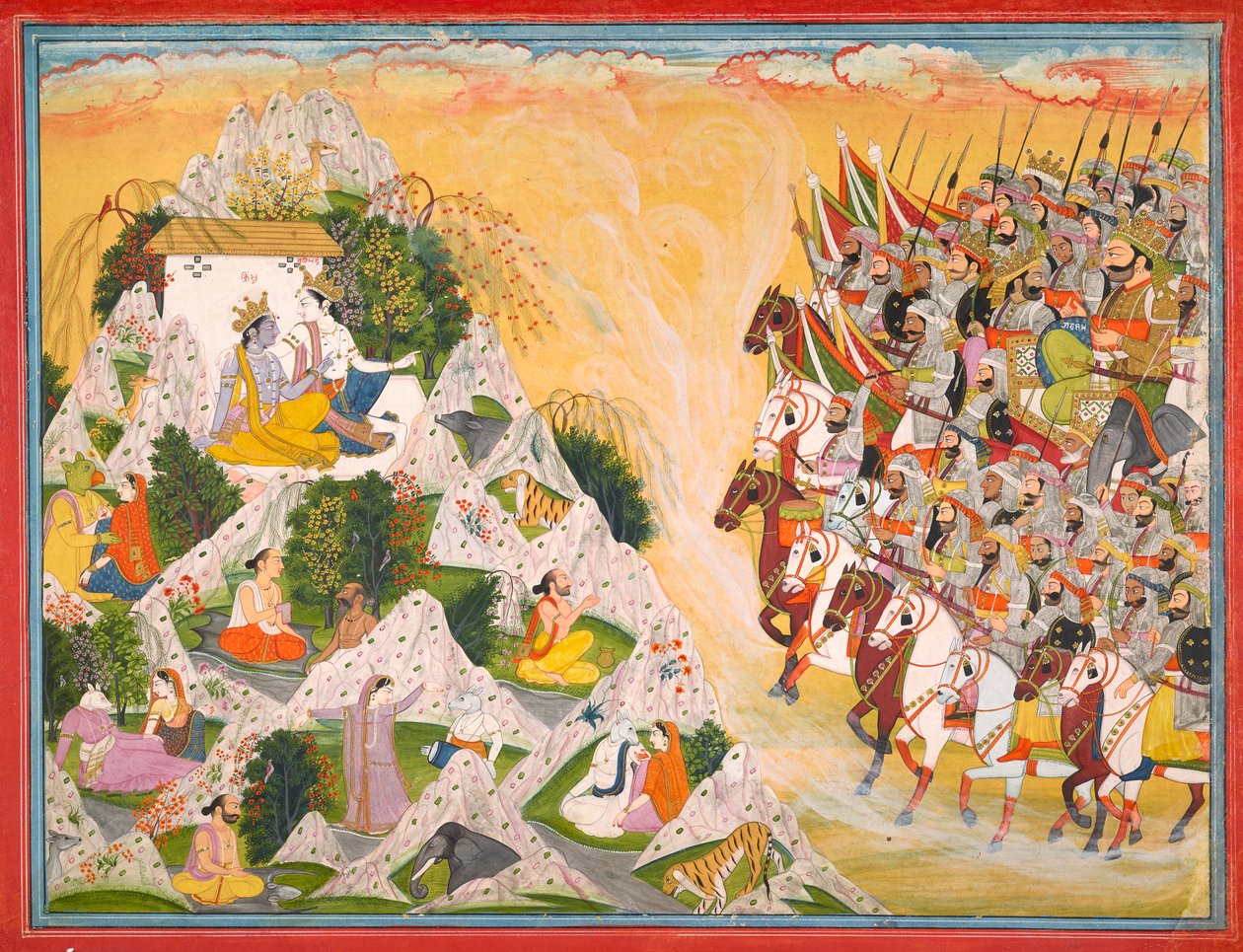 يتقدم جيش جاراساندا نحو كريشنا وبالاراما ، ورقة من ماهابهاراتا ، كاليفورنيا. 1800-1815. بواسطة بوركو