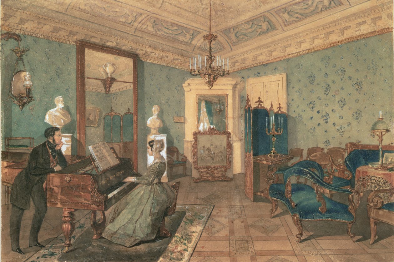داخل غرفة الرسم في منزل البارون ستيجليتز في سانت بطرسبرغ ، 1841 بواسطة بيوتر فيودوروفيتش سوكولوف