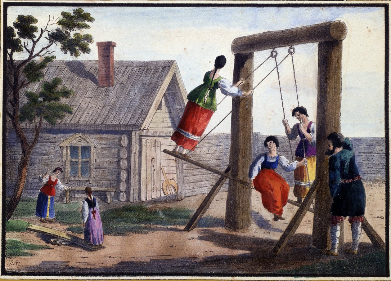 ملاهي البلد. لوحة لبيوتر الكسندروفيتش الكسندروف (1794-؟). لوحة مائية وحبر على ورق بواسطة بيوتر الكسندروفيتش الكسندروف