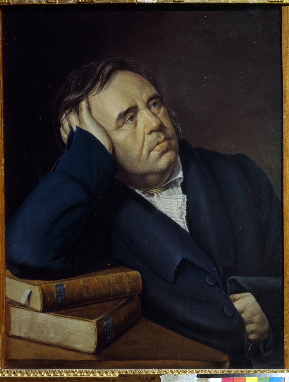 صورة للعاطفي الخرافي إيفان أ.كريلوف (1769-1844) (صورة للعالم الخرافي آي.إيه كريلوف). عمل بيوتر أليكسيفيتش أولينين (1828-1855) ، باستيل على ورق بواسطة بيوتر أليكسيفيتش أولينين