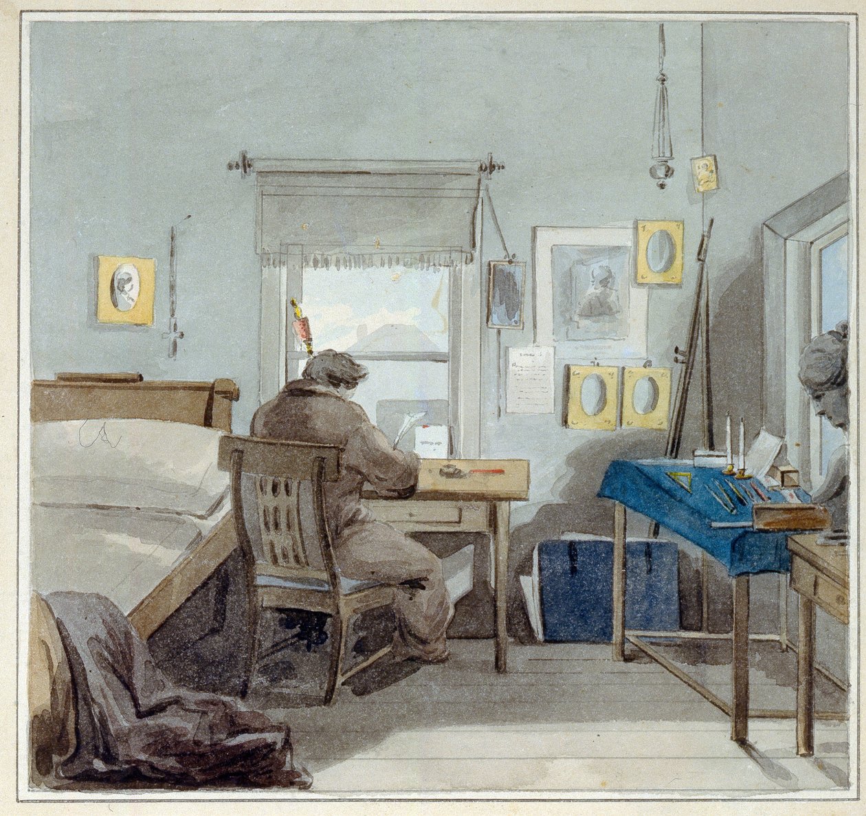 في العمل. في منزل بافل ناشوكين (1801-؟) (موسكو). (في العمل. في Pavel Nashchokin House). عمل بيوتر (بيوتر) فيودوروفيتش سوكولوف (بيير سوكولوف) (1791-1848) ، لوحة مائية على ورق بواسطة بيوتر فيودوروفيتش سوكولوف