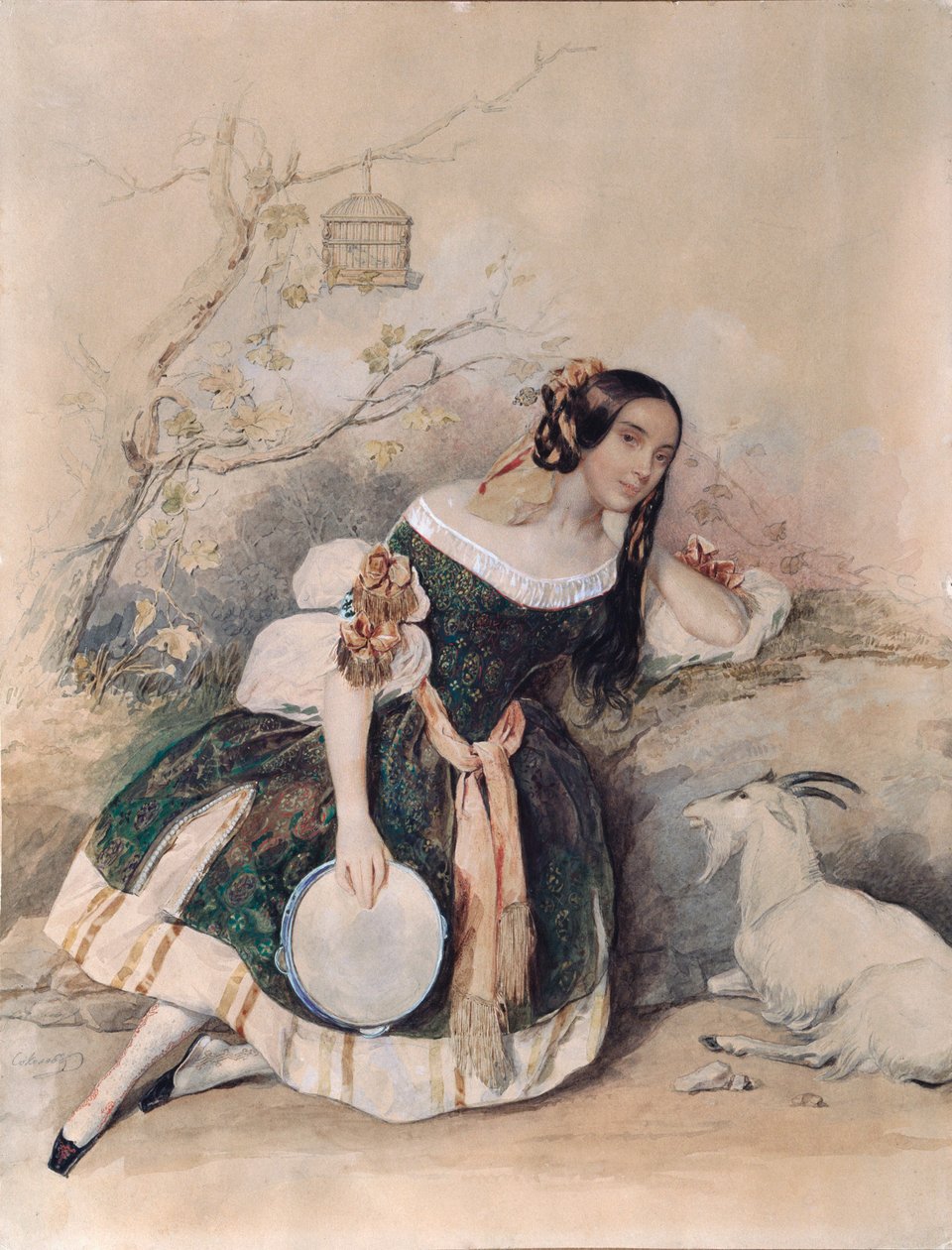 زمرد. (باليه باليه لماريوس بيتيبا (1818-1910) مقتبس من "نوتردام دي باريس" لفيكتور هوغو (1802-1885) عمل لبيوتر (بيوتر) فيودوروفيتش سوكولوف (بيير سوكولوف) (1791-1848) ، ألوان مائية ، ألوان مائية ، أبيض وذهبي على ورق. بواسطة بيوتر فيودوروفيتش سوكولوف