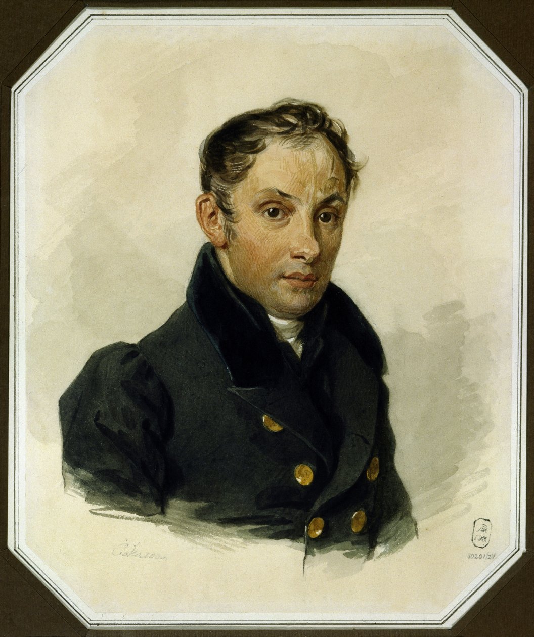 صورة للشاعر فاسيلي جوكوفسكي (1783-1852) (فاسيلي جوكوفسكي) - عمل بيوتر فيودوروفيتش سوكولوف (1791-1848) لوحة مائية على ورق (17 × 14 سم) ، حوالي عام 1820 - متحف أ. بوشكين التذكاري ، سانت بطرسبرغ (روسيا) بواسطة بيوتر فيودوروفيتش سوكولوف