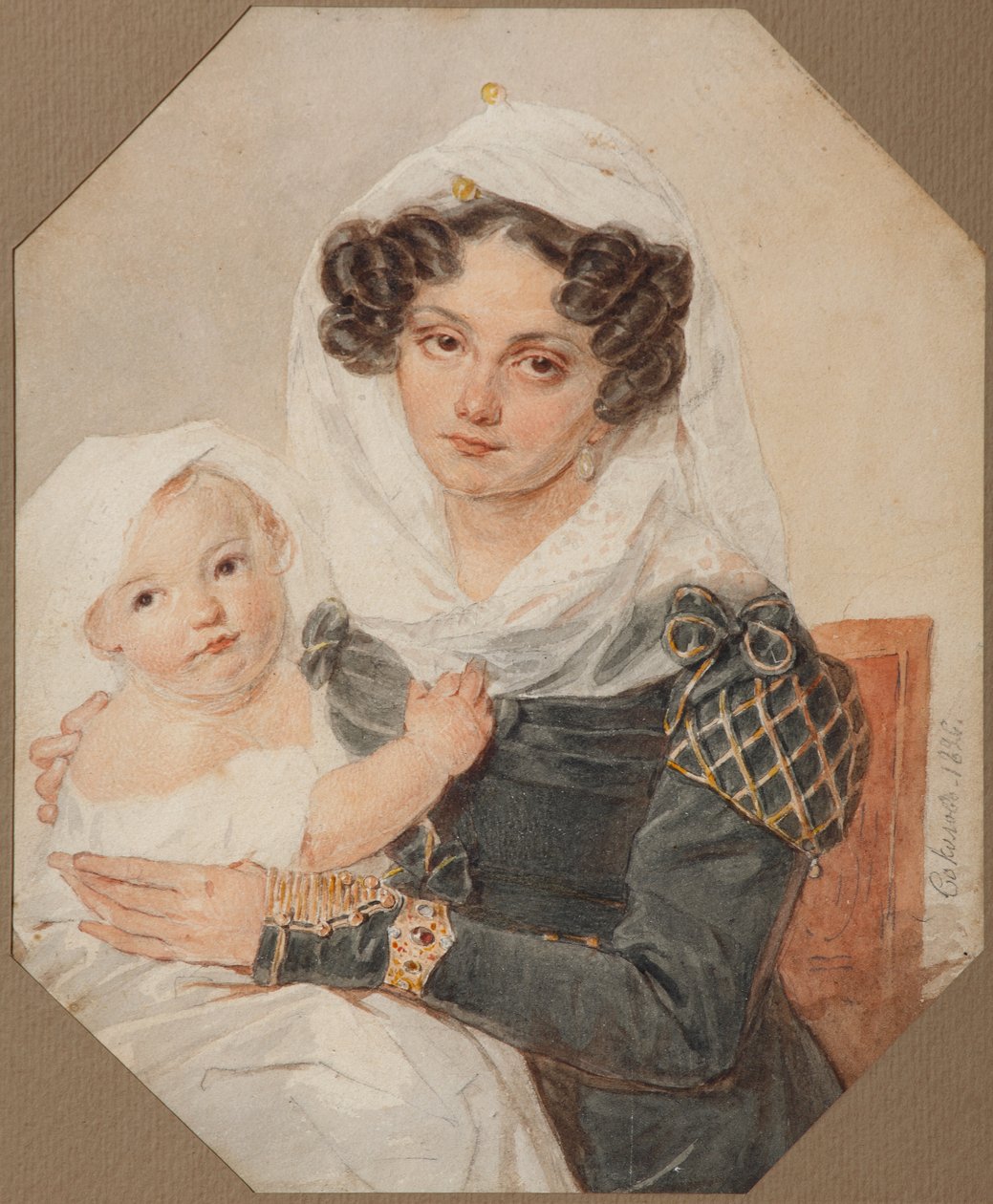 صورة الكونتيسة ماريا نيكولاييفنا فولكونسكايا 1805-1863 مع الابن نيكولاي ، 1826 بواسطة بيوتر فيودوروفيتش سوكولوف