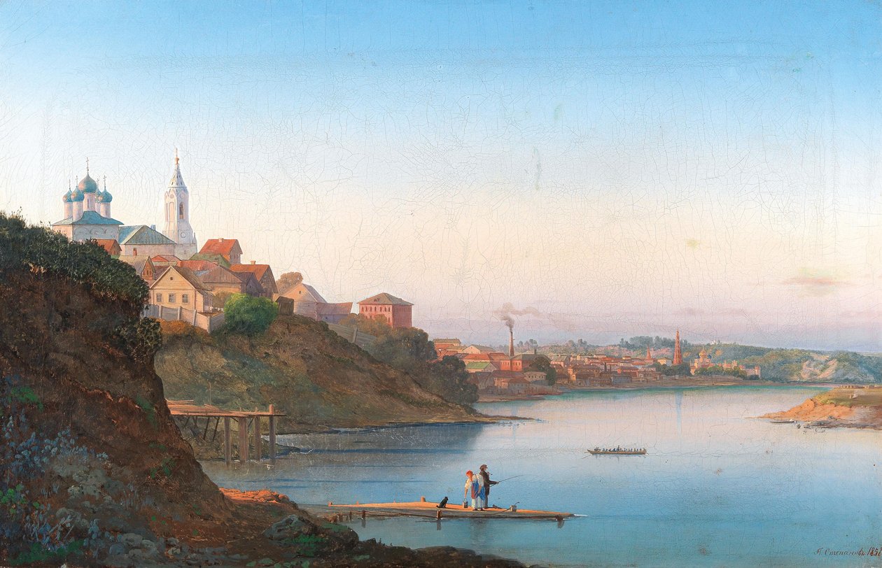 كنيسة دورميتيون في كروتسي في موسكو مع دير سيمونوف في الخلفية ، 1858. بواسطة بيوتر سيرجيفيتش ستيبانوف
