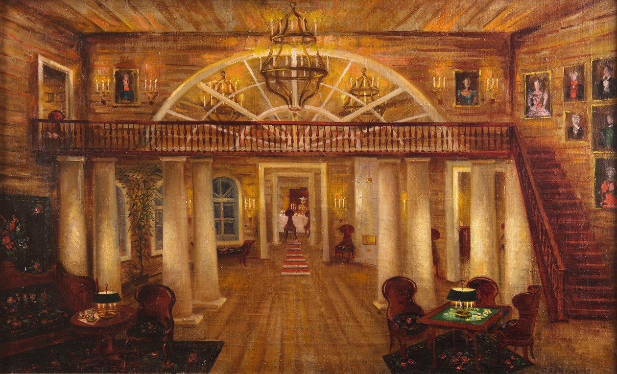 منزل لارين. تصميم المسرح لأوبرا يوجين أونجين بقلم تشايكوفسكي ، 1944. بواسطة بيوتر فلاديميروفيتش ويليامز