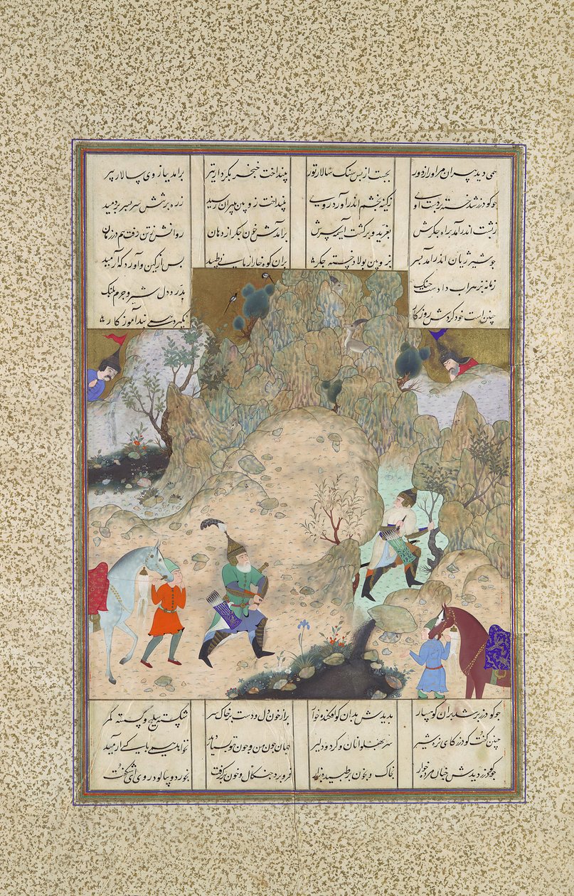 المبارزة النهائية للغراب: Gudarz Versus Piran، Folio 346r from the Shahnama ...، حوالي 1525-30. بواسطة قاسم بن علي