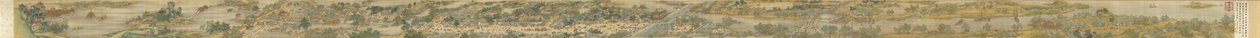 على طول النهر خلال مهرجان تشينغمينغ ، إصدار محكمة تشينغ ، التمرير اليدوي ، 1736 (حبر ولون على الحرير) بواسطة اسرة تشينغ الصينية