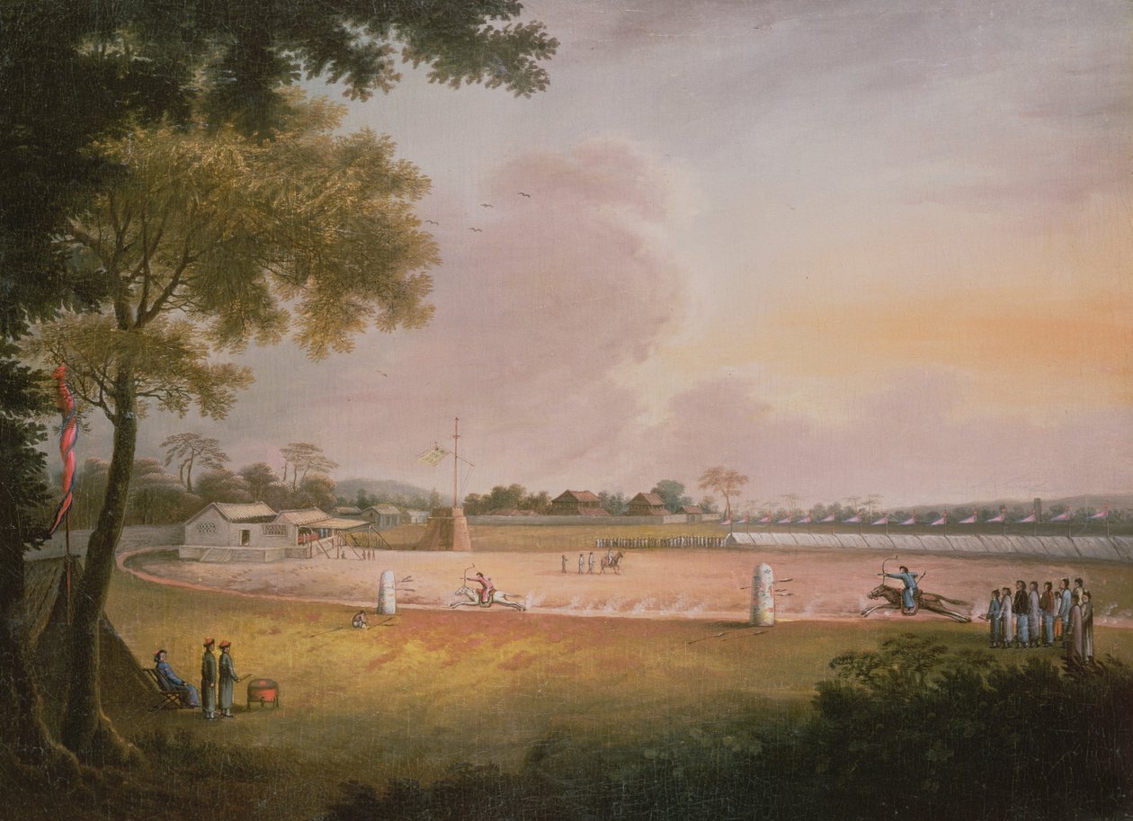 بطولة رماية الفروسية في معسكر عسكري ، c.1850 بواسطة اسرة تشينغ الصينية