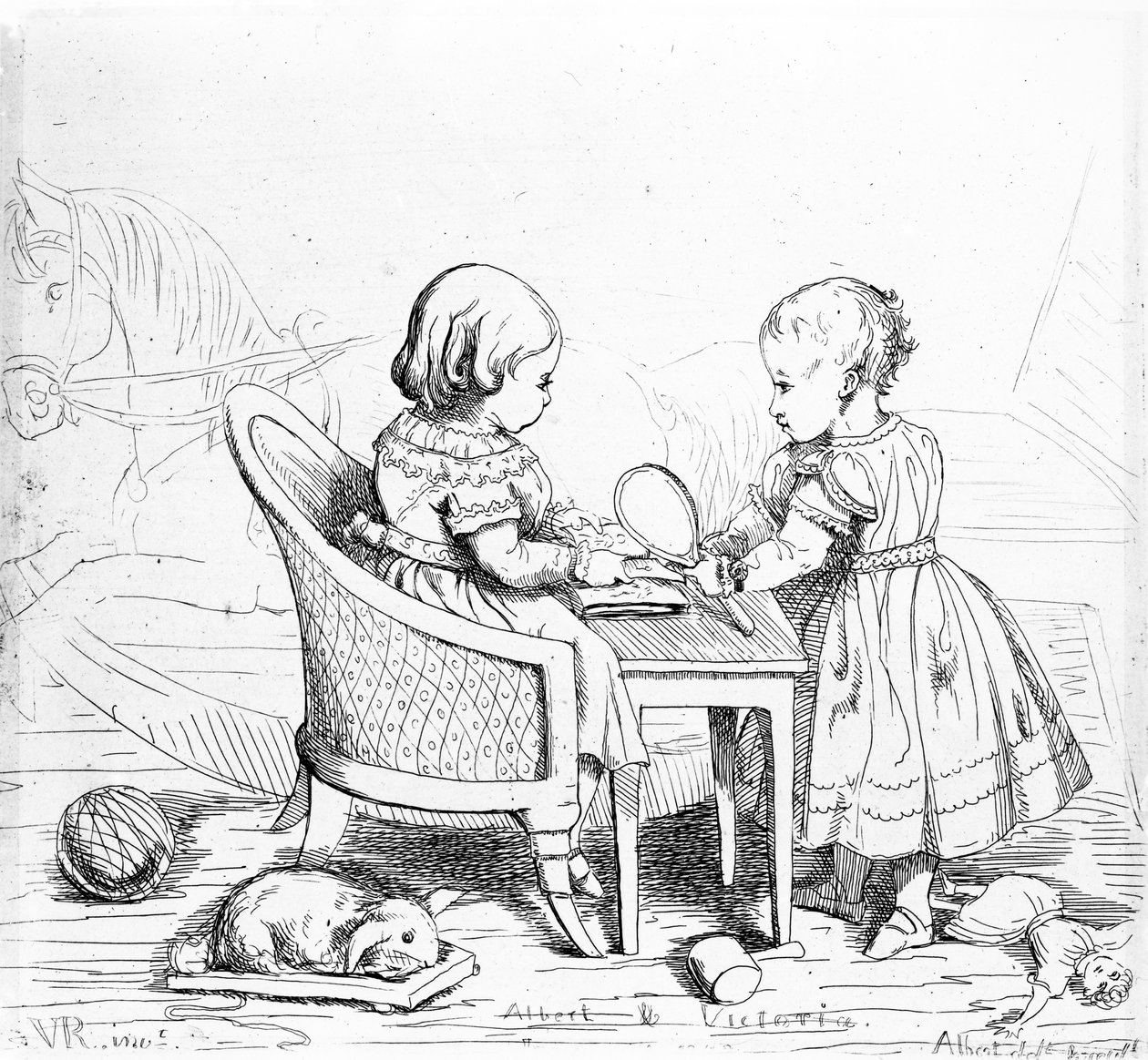 ألبرت ، أمير ويلز وفيكتوريا ، الأميرة الملكية ، نقشها الأمير ألبرت ، c.1843 بواسطة الملكة فيكتوريا