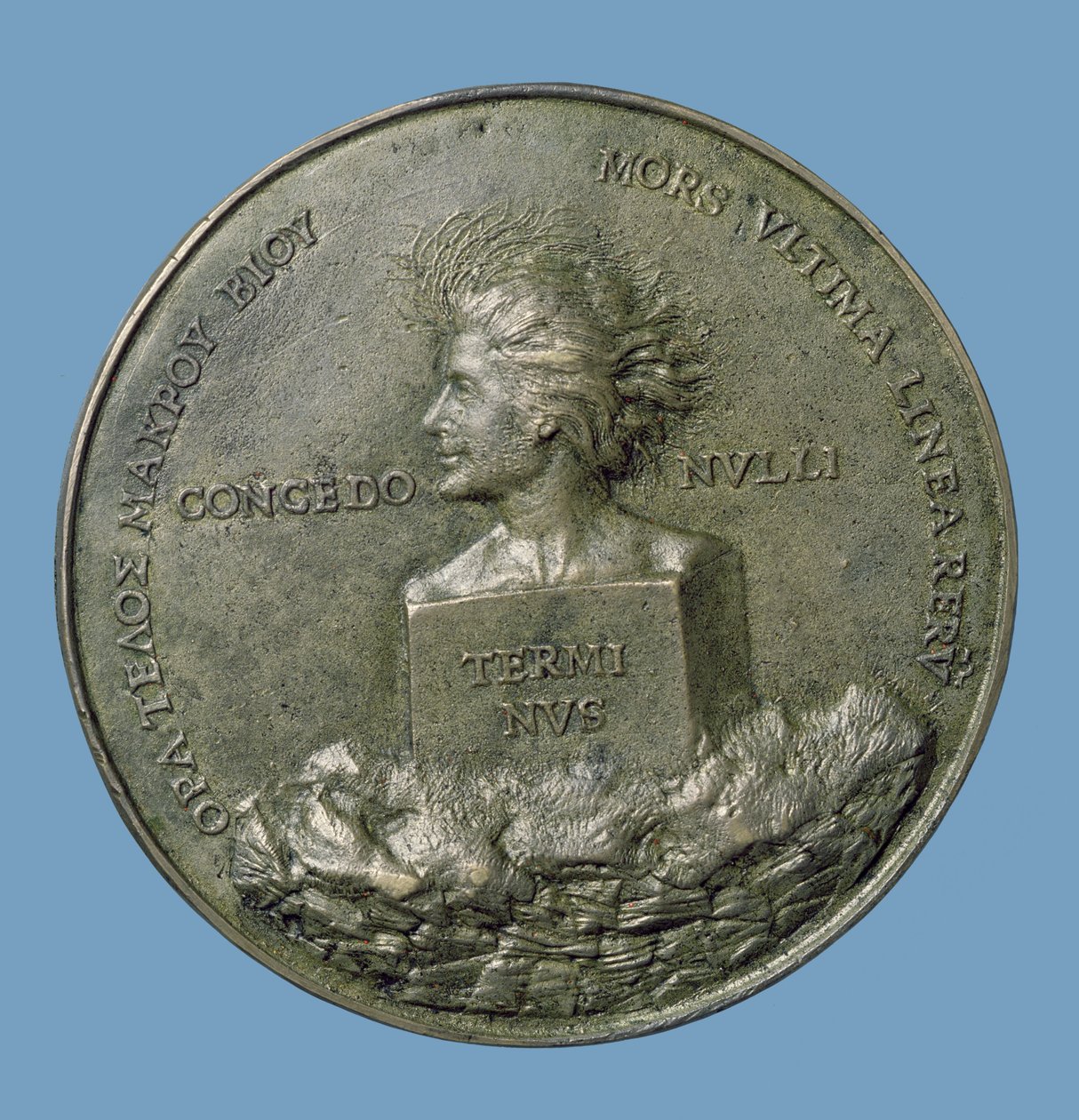 ميدالية بورتريه من إيراسموس (14656-1530) ، عكسي يصور رأس Terminus ، 1519 (برونزي) (عكسي) بواسطة كوينتين ماسيس أو ميتسيس