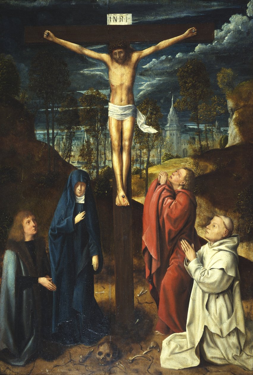 Christ on the Cross between the Virgin, Saint John and two Donors بواسطة كوينتين (ورشة عمل) Massys أو Metsys