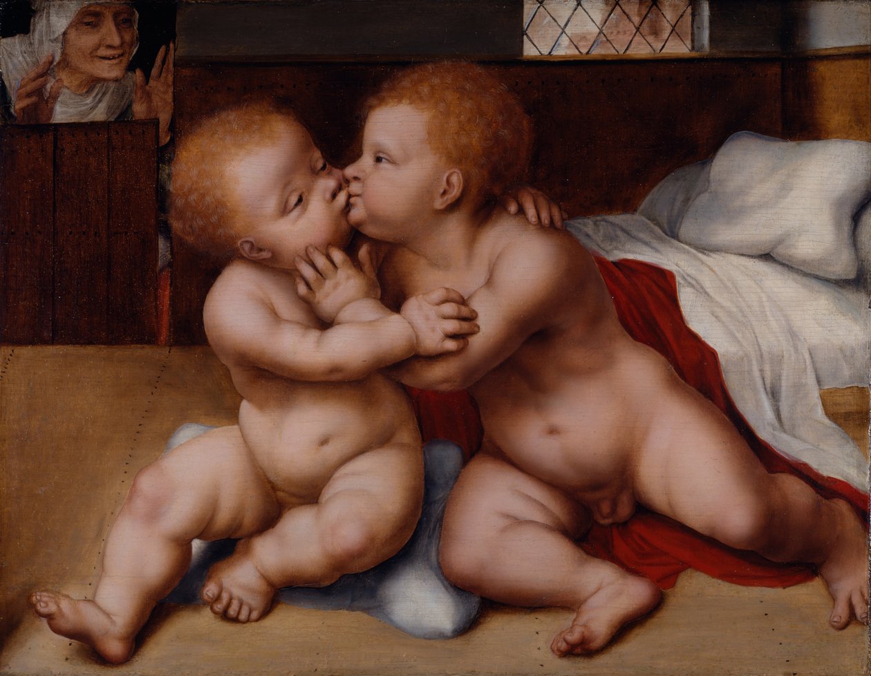 The Infant Christ with the Infant St John the Baptist (oil on wood) بواسطة كوينتين (ورشة عمل) Massys أو Metsys
