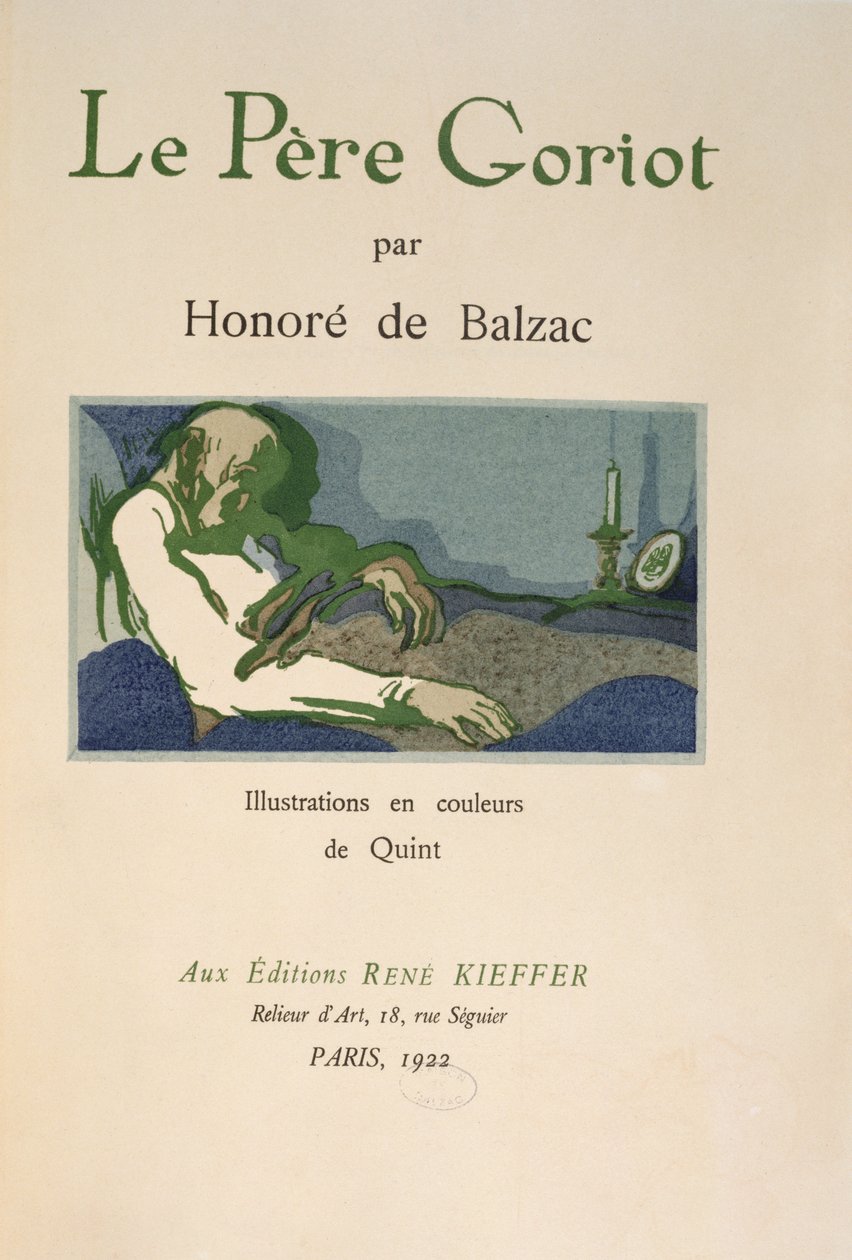 صفحة العنوان من "Le Pere Goriot" بقلم هونور دي بلزاك ، نُشر عام 1922 بواسطة خامسا