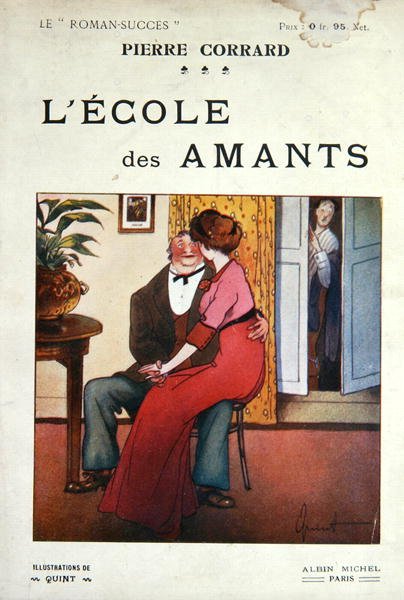 غلاف لرواية 'L'Ecole des Amants' بقلم بيير كورارد ، نُشرت في باريس ، قبل عام 1914 (لون ليثو) بواسطة كوينت كوينت